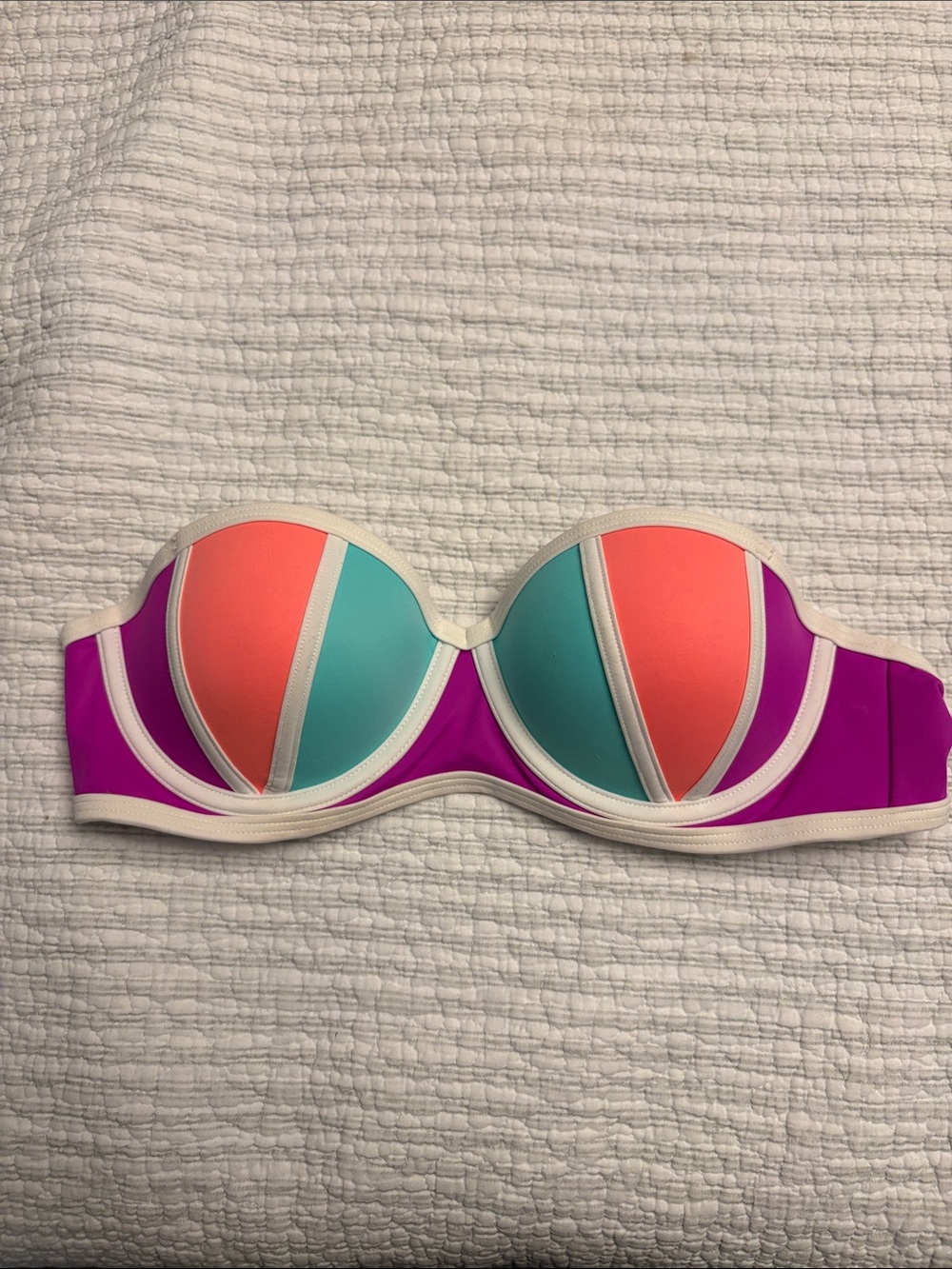 PINK Victoria's Secret Coral, Teal & Purple Bandeau Swim Top Size Medium A-C